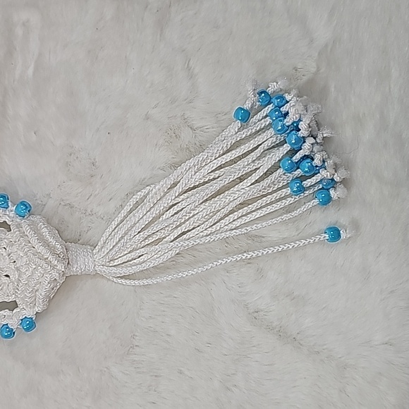 Macrame Owl KeyChain Blue  13" Long x 3½" Wide - Picture 3 of 4